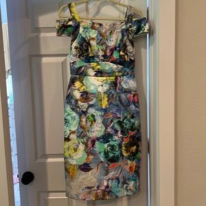 Nicole Miller Now York abstract floral dress keyhole shoulders pristine size 4